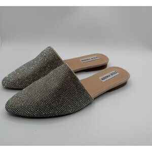 Steve Madden Trace Mules Women Size 8M Tan Rhinestones Embellished Pointy Flats